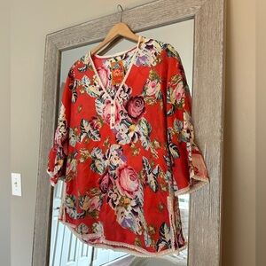 Johnny Was 100% Silk Floral Tunic Dress Size Small